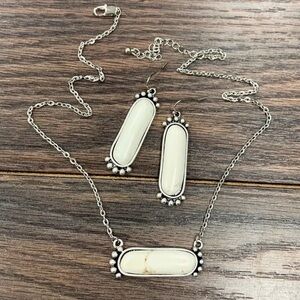 16" White Turquoise Necklace Earrings Set